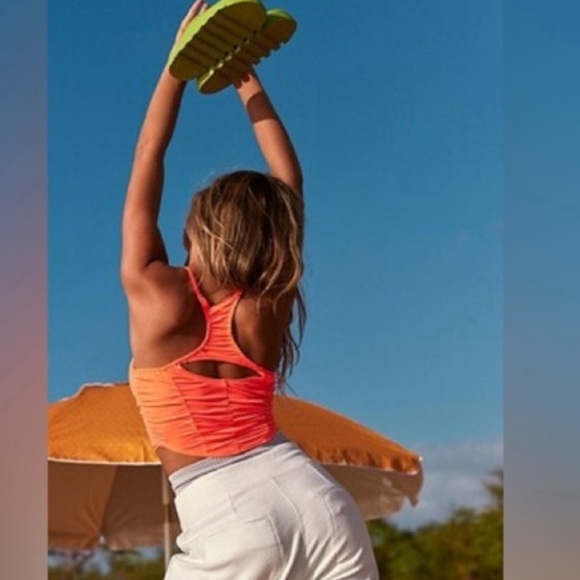 Free People Movement Shirr Enough Tank Neon Coral Women’s S NWT - Picture 8 of 9